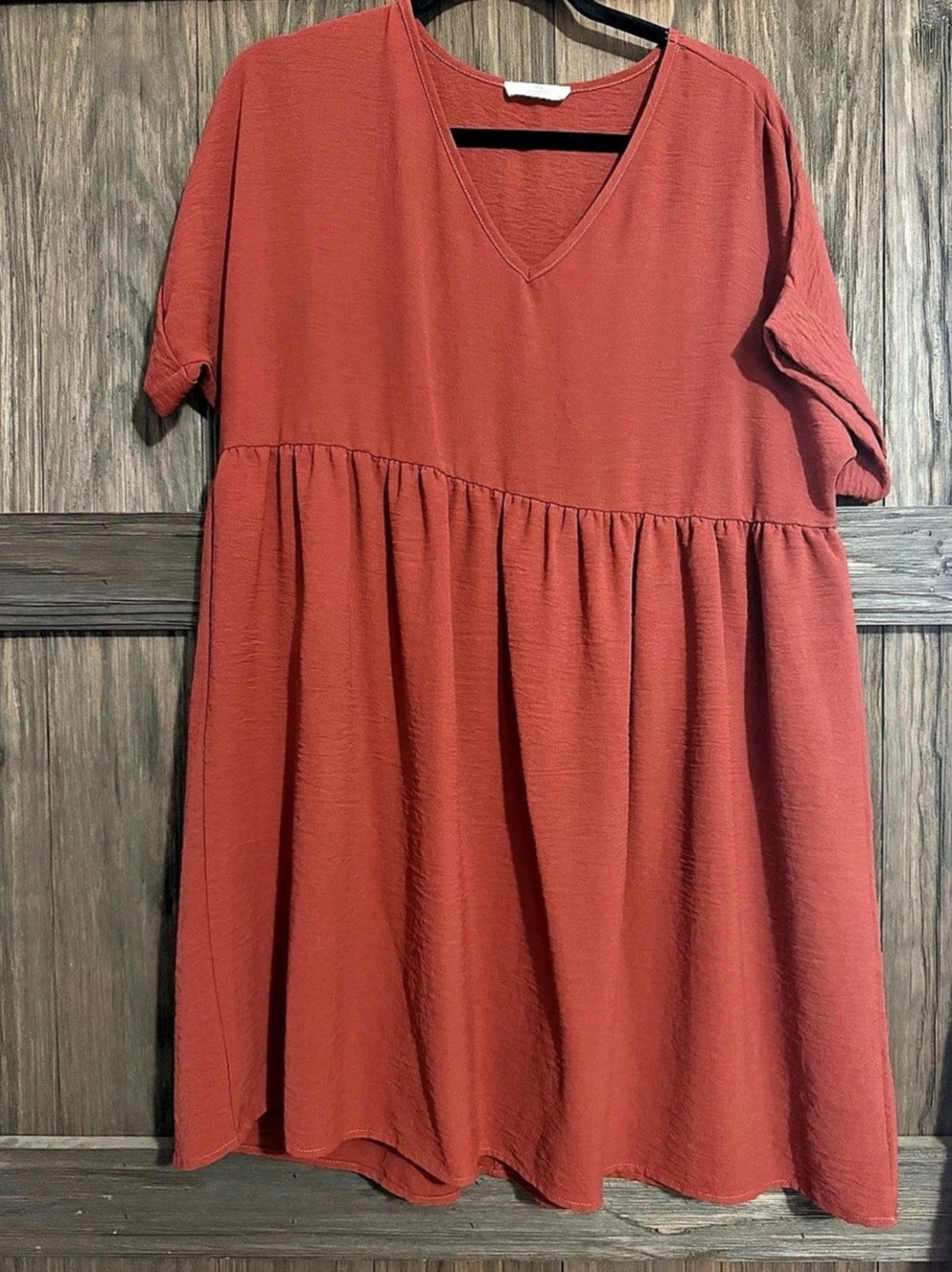 Rust V-Neck Midi Dress